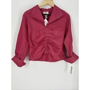 VTG Talbots Womens Silk Cross Dyed Taffeta Top Size 10P Pink Ruched Cocktail